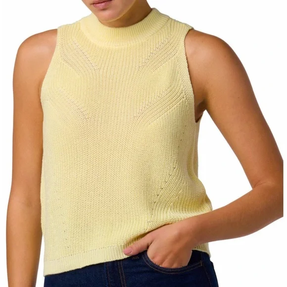 JOE’s Cotton Sweater Tank Top Yellow Sleeveless Crew Neck Anise Flower Preppy - Picture 1 of 9